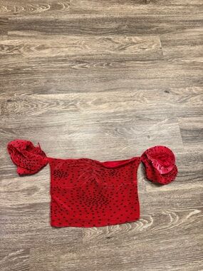 NWT Express Red Polka Dot Off Shoulder Crop Top Puff Sleeve Y2K S